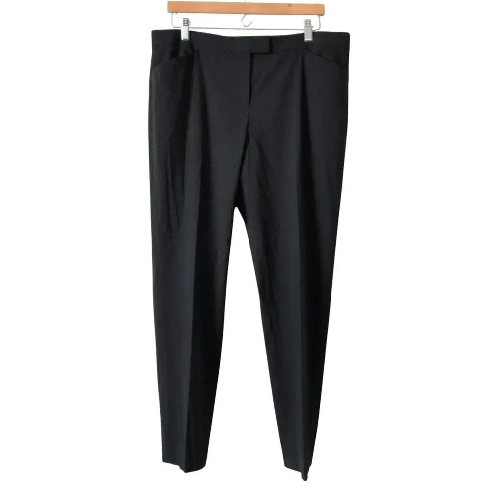 Lafayette 148 New York Black‎ Irving Trouser Pants Size 14 Wool Blend Minimalist